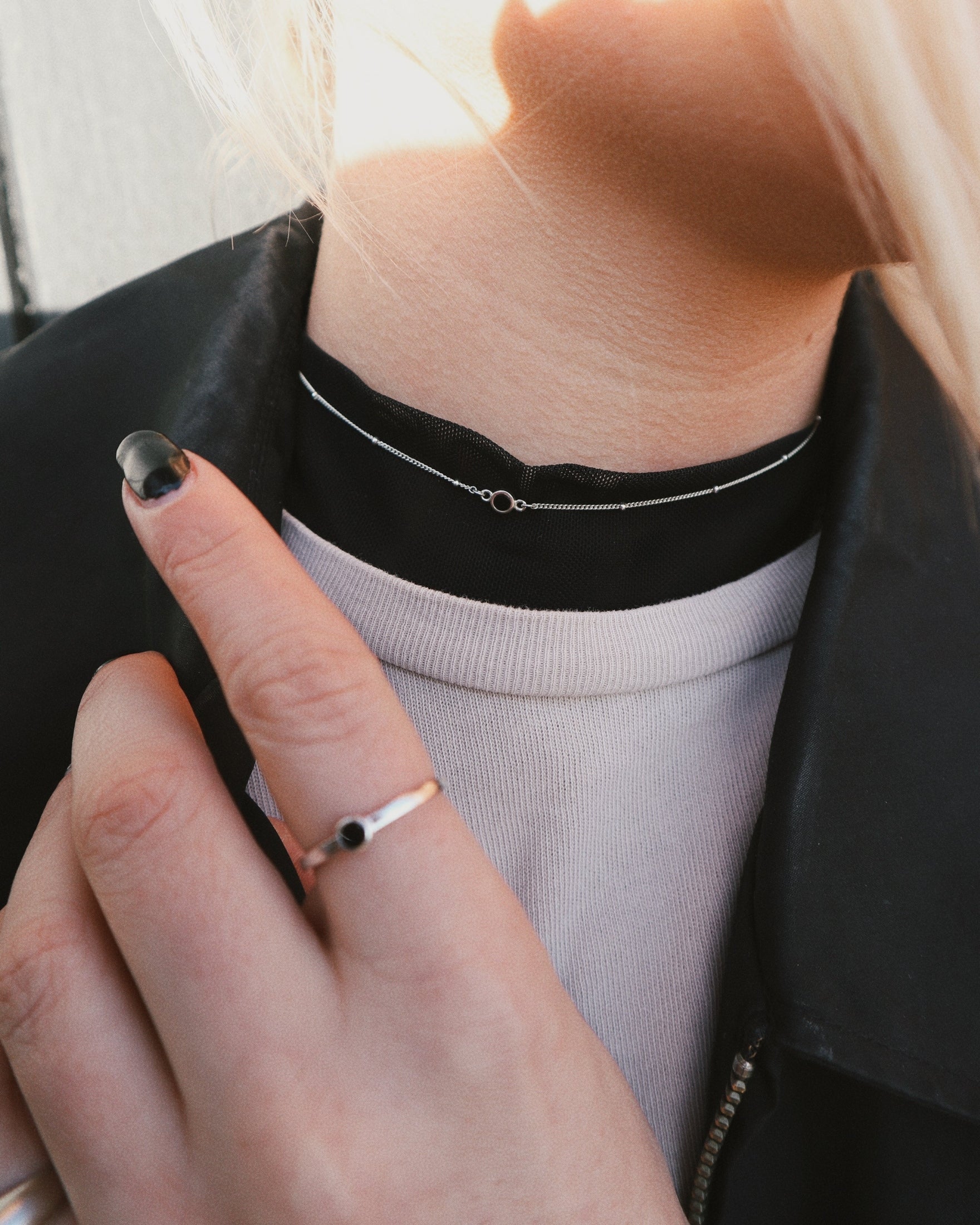 'Mona' Ring with Small Black Stone