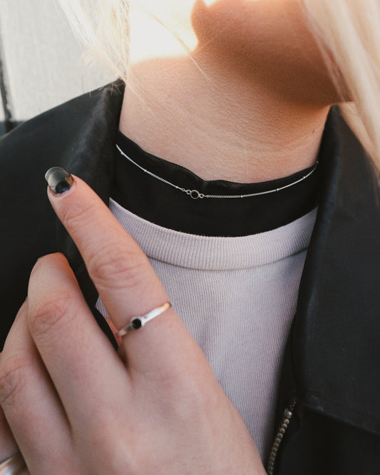 'Mona' Ring with Small Black Stone