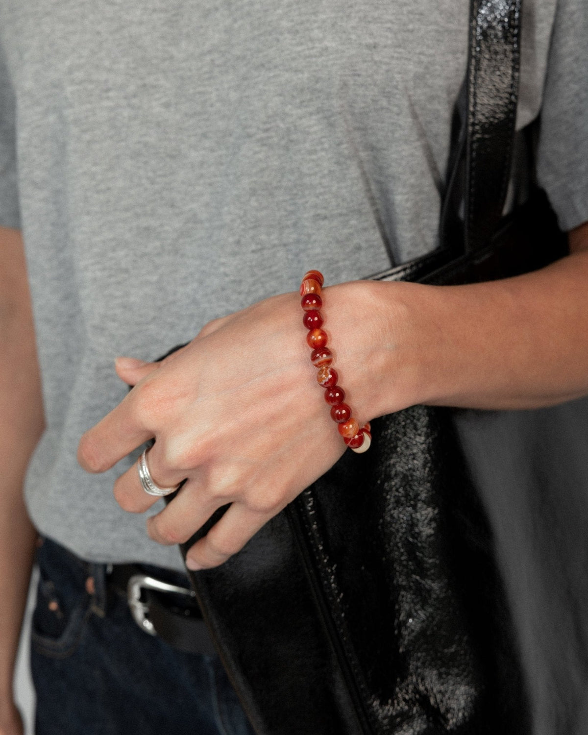 'Agnes' Red Agate Bead Bracelet - Lines & Current