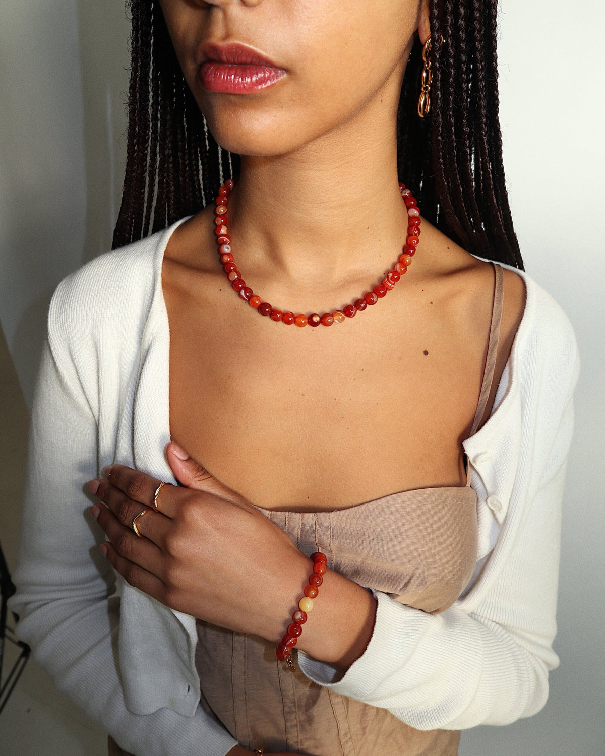 'Agnes' Red Agate Bead Necklace - LINES AND CURRENT