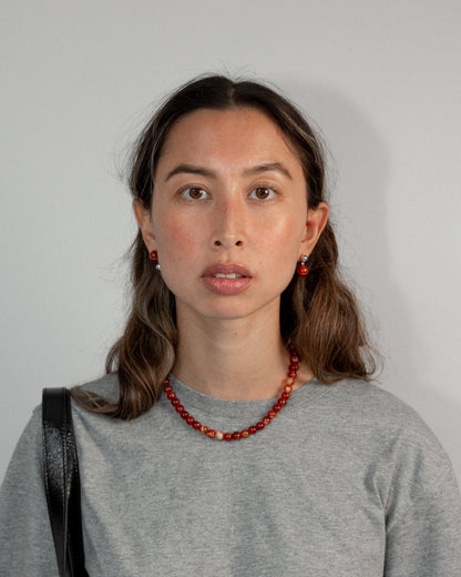 'Agnes' Red Agate Bead Necklace - Lines & Current