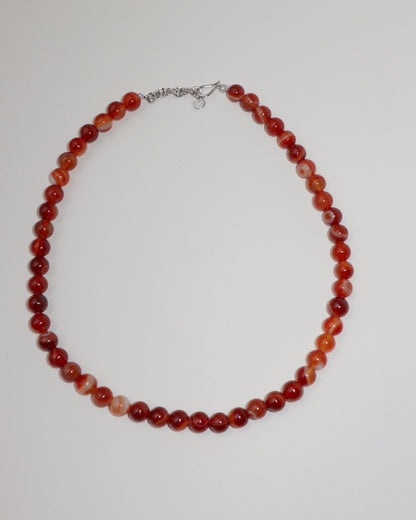 'Agnes' Red Agate Bead Necklace - Lines & Current