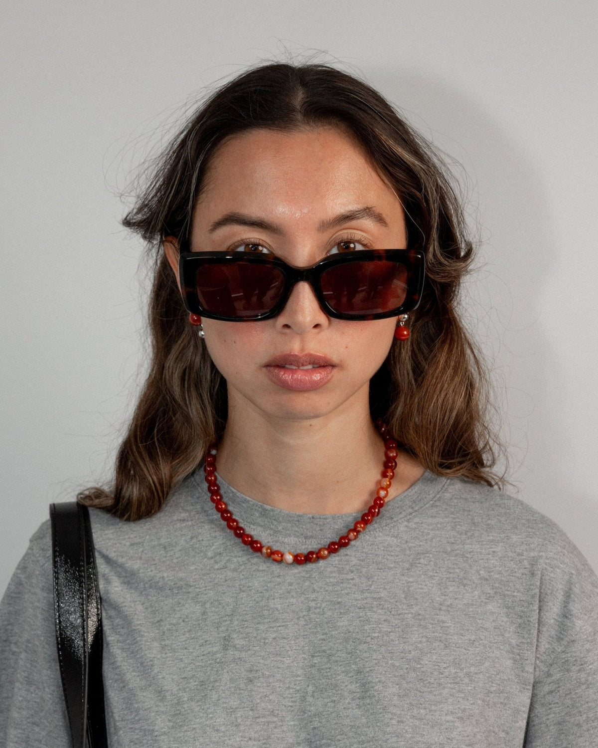 'Agnes' Red Agate Bead Necklace - Lines & Current