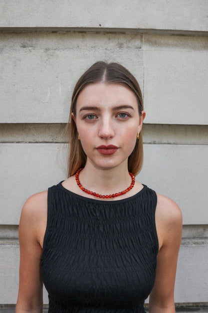 'Agnes' Red Agate Bead Necklace - Lines & Current