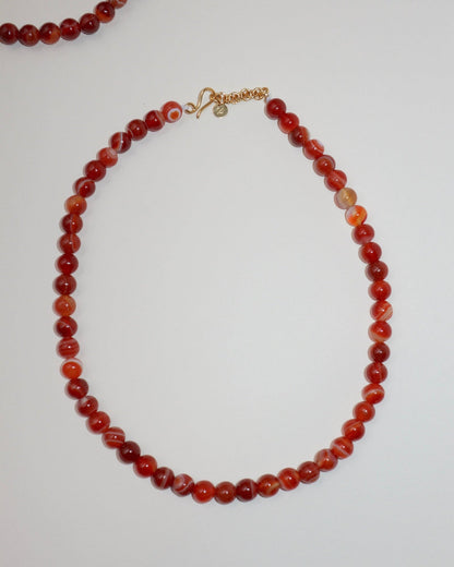 'Agnes' Red Agate Bead Necklace - Lines & Current