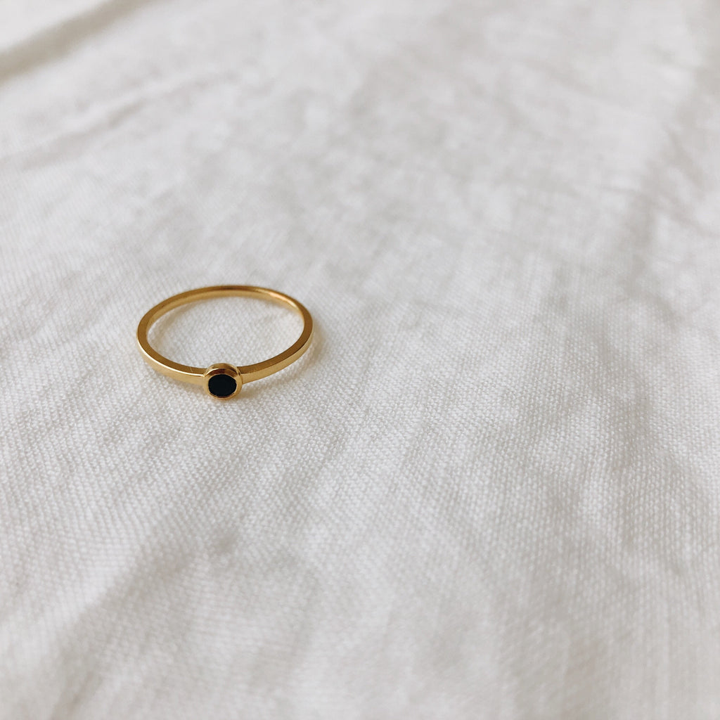 Mona Ring with Small Black Stone | Sterling Silver & 18K Gold-Pated - Lines & Current