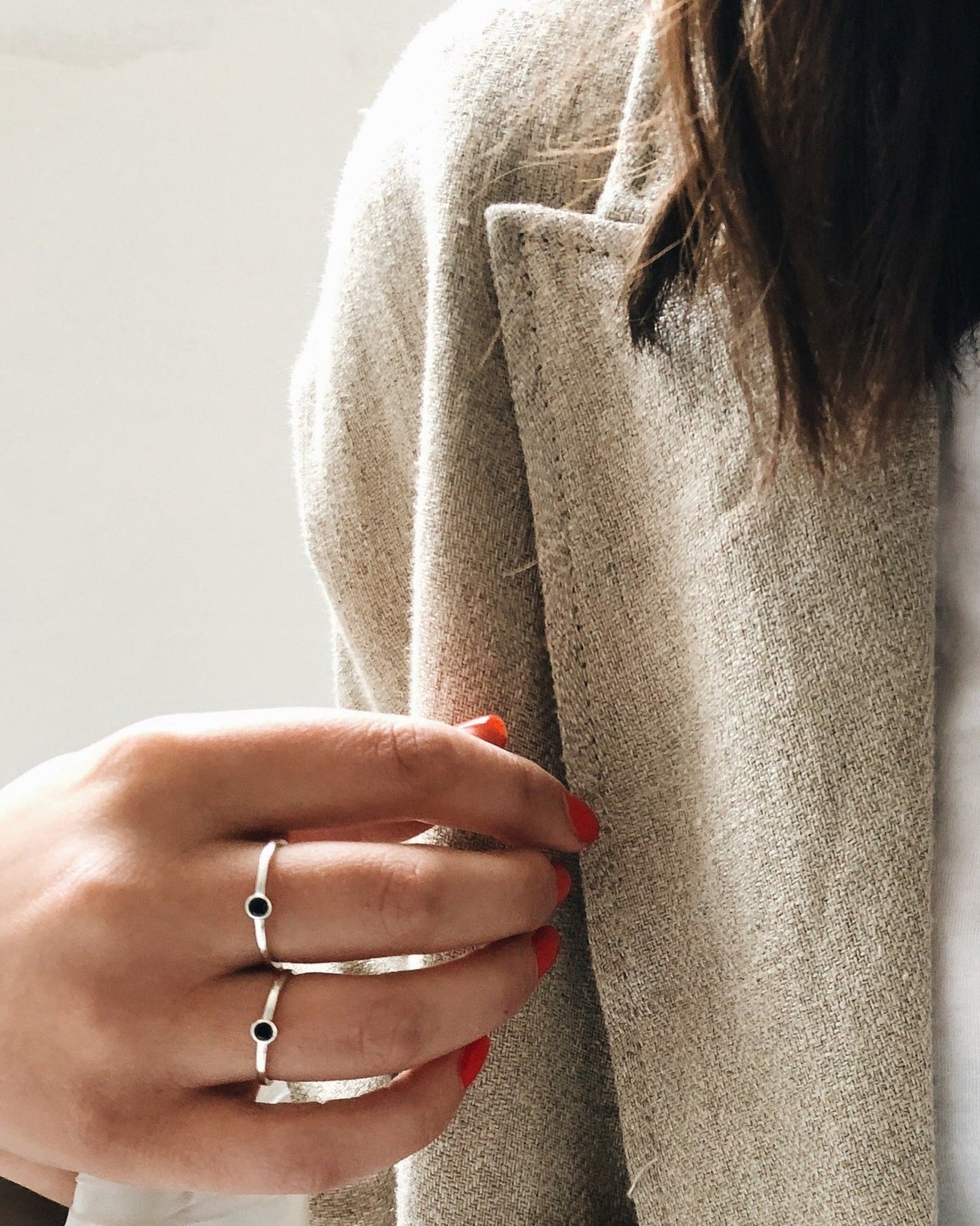 'Mona' Ring with Small Black Stone