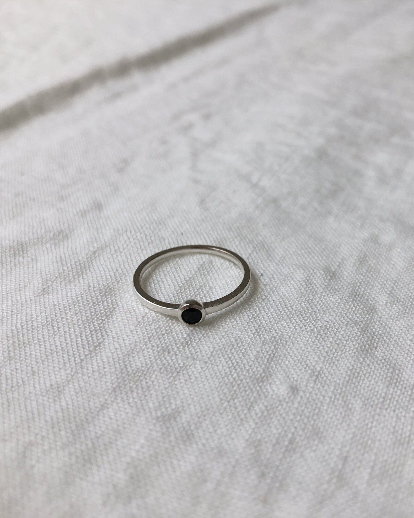 'Mona' Ring with Small Black Stone