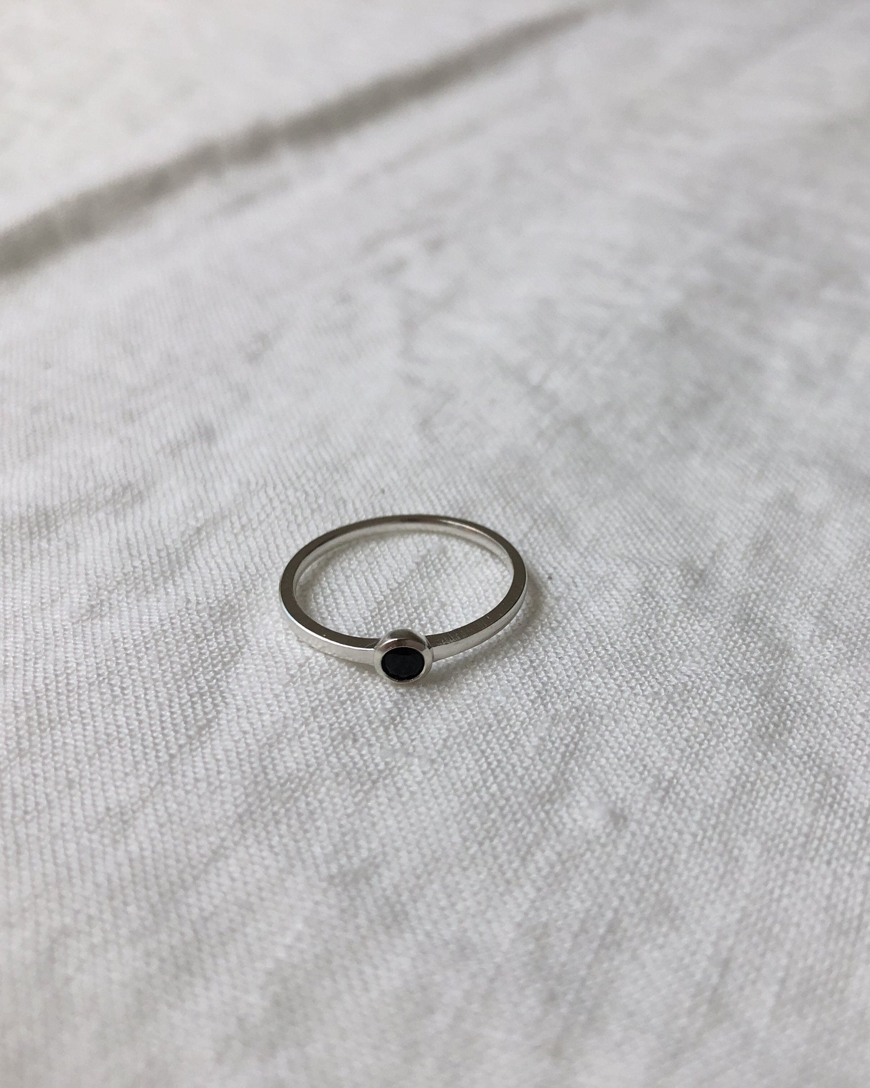 'Mona' Ring with Small Black Stone