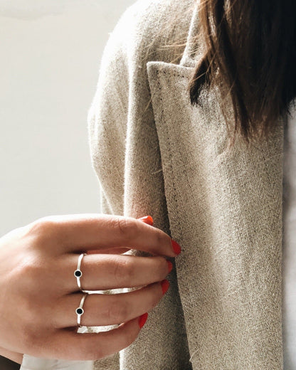 'Mona' Ring with Small Black Stone